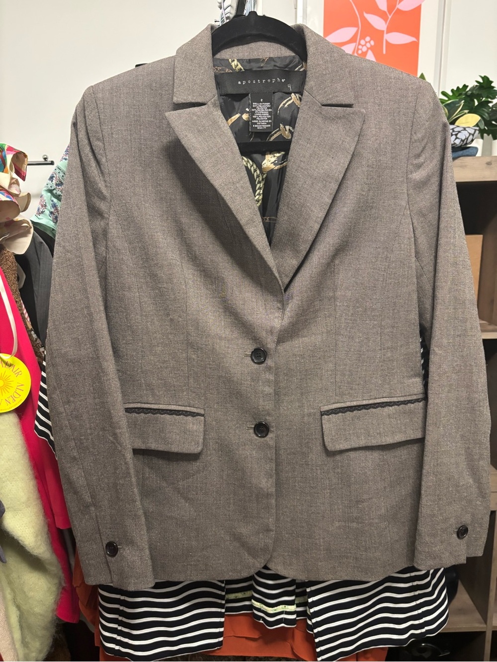 Apostrophe Womens Taupe Two-Button Blazer Size 2